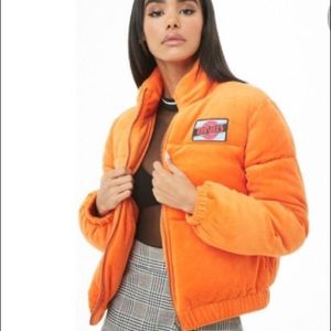 FOREVER 21 Thrills Patch Velour Puffer